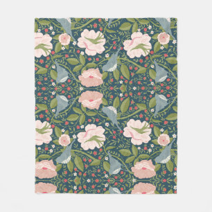 William Morris Style Strawberry Thief Floral Fleece Blanket