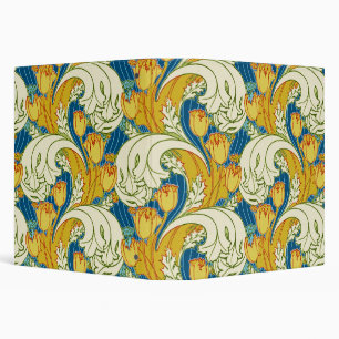 William Morris Style Teal & Gold Tulip Floral Art 3 Ring Binder