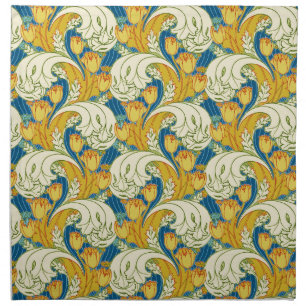 William Morris Style Teal & Gold Tulip Floral Art Cloth Napkin