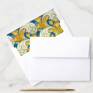 William Morris Style Teal & Gold Tulip Floral Art Envelope Liner