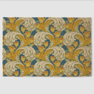 William Morris Style Teal & Gold Tulip Floral Art Fiber Doormat