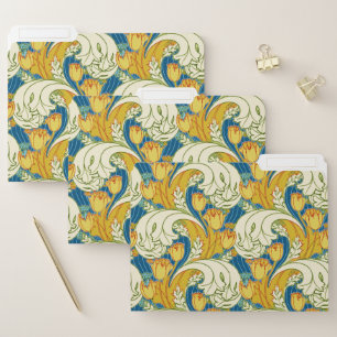William Morris Style Teal & Gold Tulip Floral Art File Folder