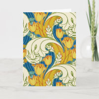 William Morris Style Teal & Gold Tulip Floral Art