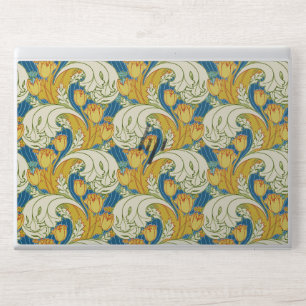 William Morris Style Teal & Gold Tulip Floral Art HP Laptop Skin