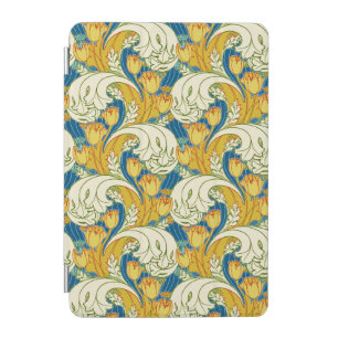 William Morris Style Teal & Gold Tulip Floral Art iPad Mini Cover