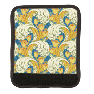 William Morris Style Teal & Gold Tulip Floral Art Luggage Handle Wrap