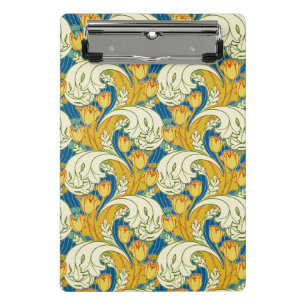 William Morris Style Teal & Gold Tulip Floral Art Mini Clipboard
