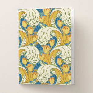 William Morris Style Teal & Gold Tulip Floral Art Pocket Folder