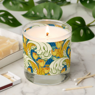 William Morris Style Teal & Gold Tulip Floral Art Scented Candle