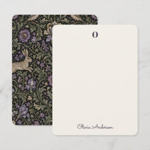 William Morris Style Vintage Rabbits Floral Name Note Card