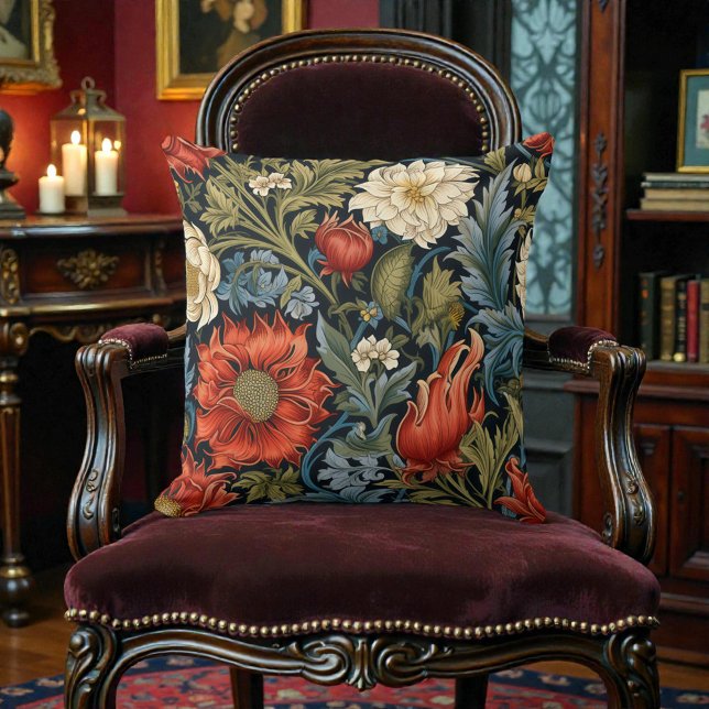 William Morris Styled Floral Pattern Throw Pillow (Creator Uploaded)