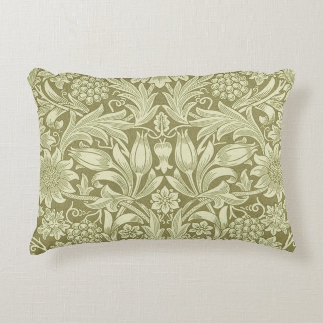 William Morris Sunflower Green Flower  Accent Pillow (Front)