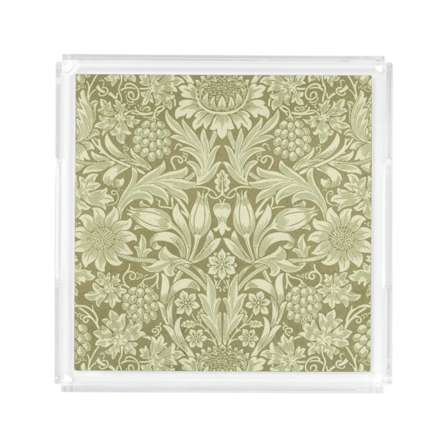 William Morris Sunflower Green Flower  Acrylic Tray (Front)