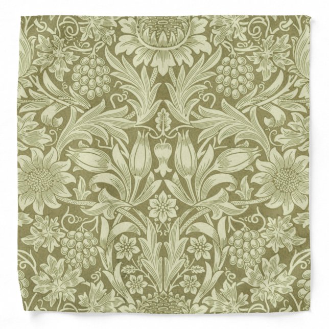 William Morris Sunflower Green Flower  Bandana (Front)