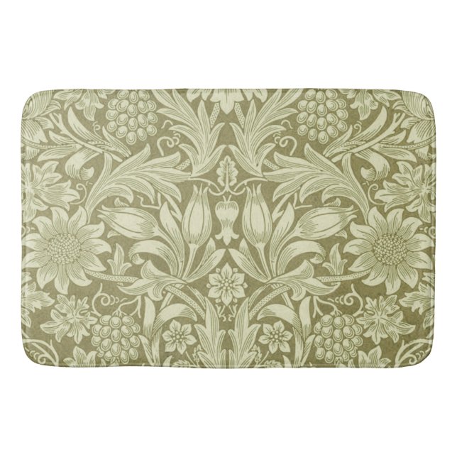 William Morris Sunflower Green Flower  Bath Mat (Front)