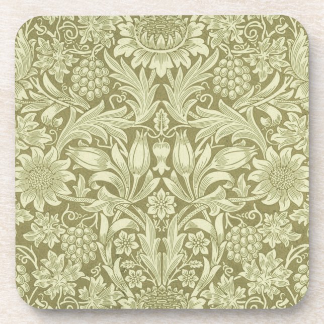 William Morris Sunflower Green Flower  Beverage Coaster (Front)