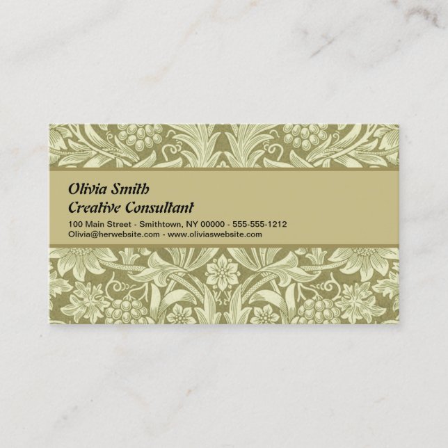 William Morris Sunflower Green Flower  Business Card (Front)