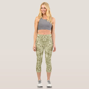 William Morris Sunflower Green Flower Capri Leggings