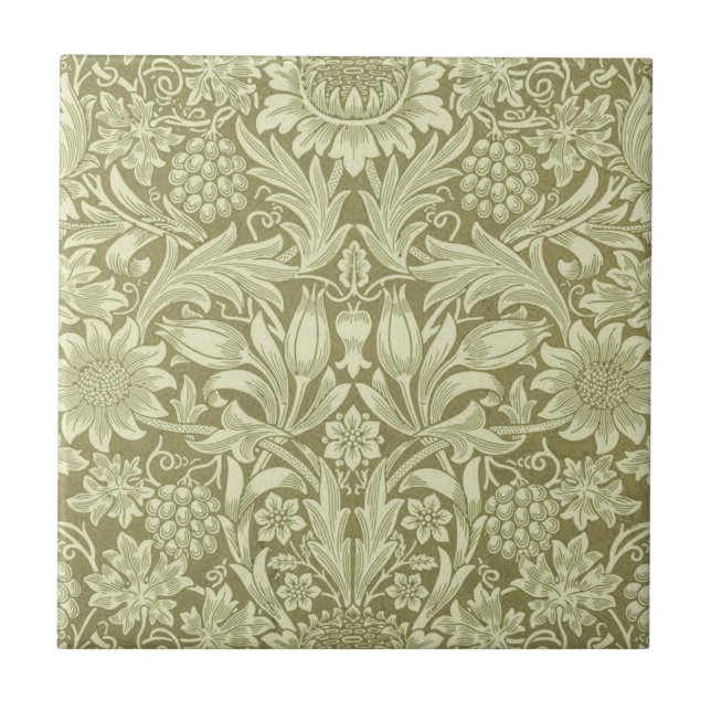 William Morris Sunflower Green Flower  Ceramic Tile (Front)