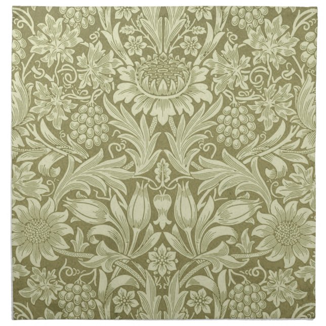 William Morris Sunflower Green Flower  Cloth Napkin (Front)