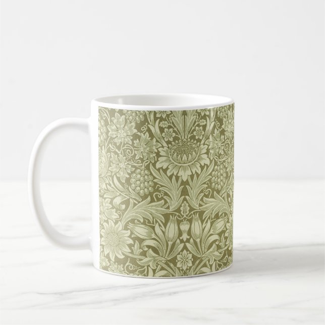 William Morris Sunflower Green Flower  Coffee Mug (Left)
