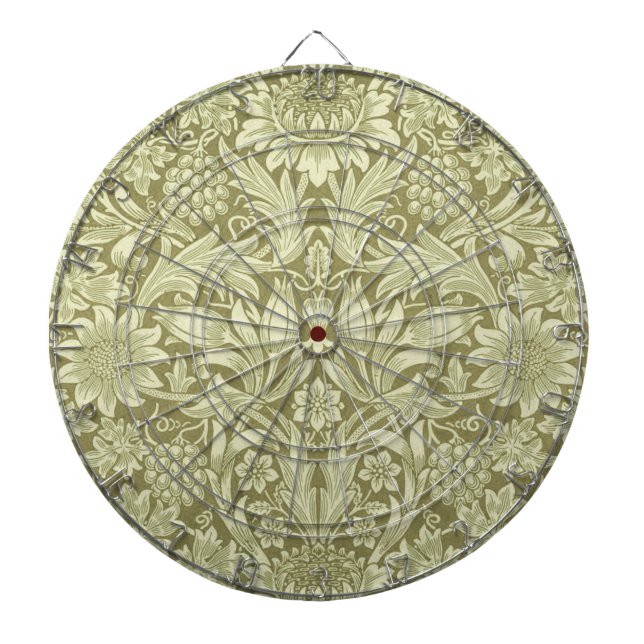 William Morris Sunflower Green Flower  Dart Board (Front)
