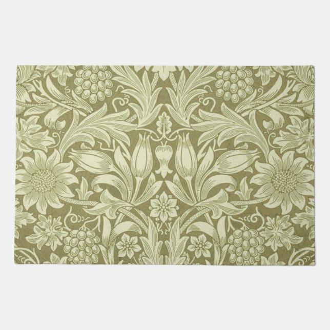 William Morris Sunflower Green Flower  Doormat (Front)