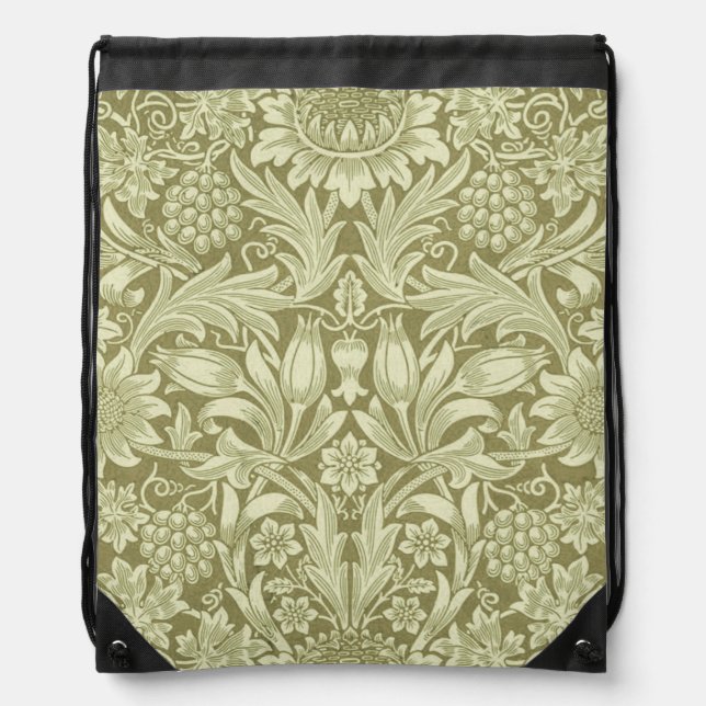 William Morris Sunflower Green Flower  Drawstring Bag (Front)