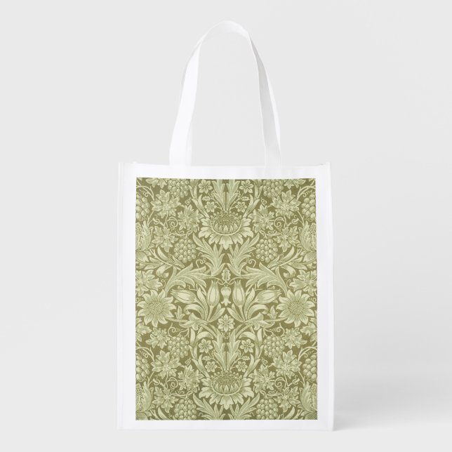 William Morris Sunflower Green Flower  Grocery Bag (Front)