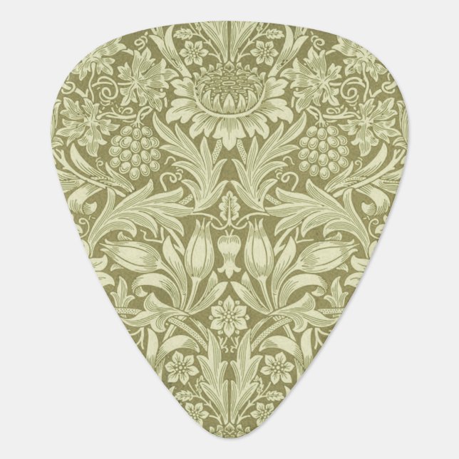 William Morris Sunflower Green Flower  Guitar Pick (Front)