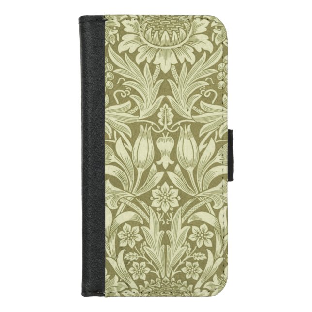 William Morris Sunflower Green Flower  iPhone Wallet Case (Front)