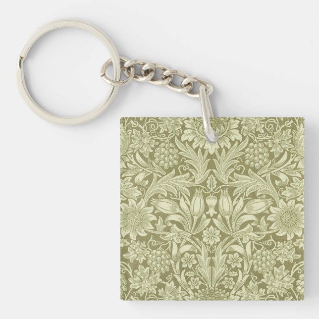 William Morris Sunflower Green Flower  Keychain (Front)