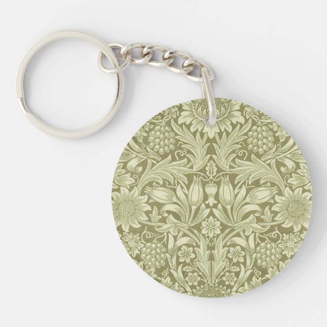 William Morris Sunflower Green Flower  Keychain (Front)