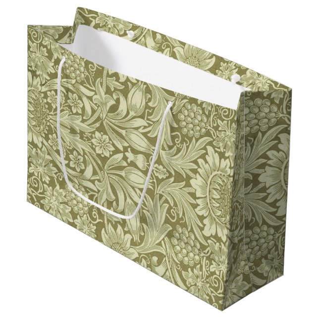 William Morris Sunflower Green Flower  Large Gift Bag (Front Angled)