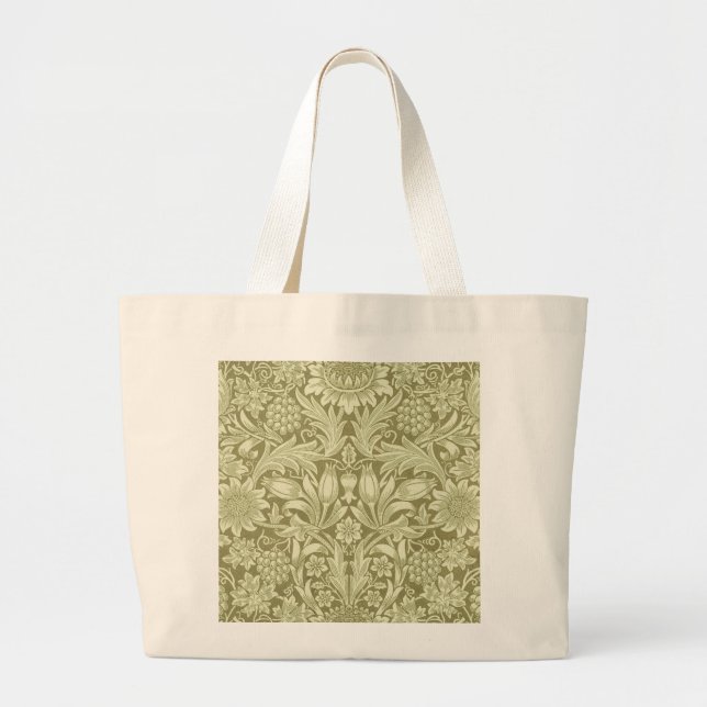 William Morris Sunflower Green Flower  Large Tote Bag (Front)