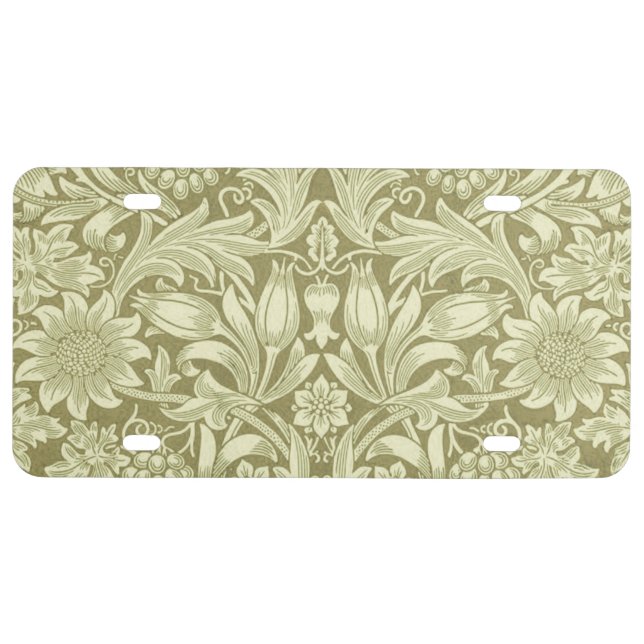 William Morris Sunflower Green Flower  License Plate (Front)
