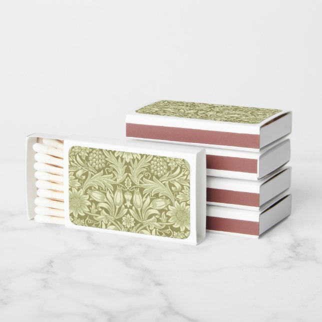 William Morris Sunflower Green Flower  Matchboxes (Stacked)
