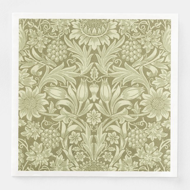 William Morris Sunflower Green Flower  Paper Dinner Napkins (Front)