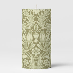 William Morris Sunflower Green Flower Pillar Candle