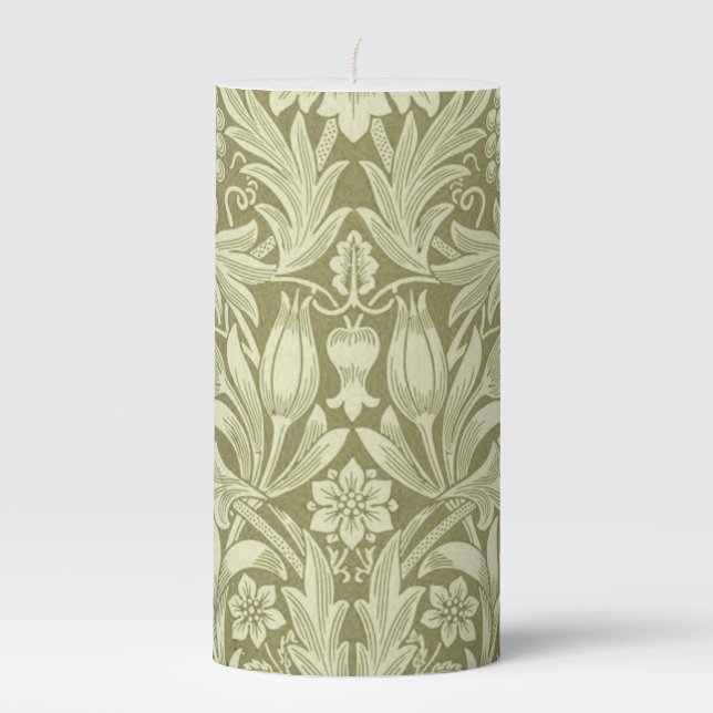 William Morris Sunflower Green Flower  Pillar Candle (Front)