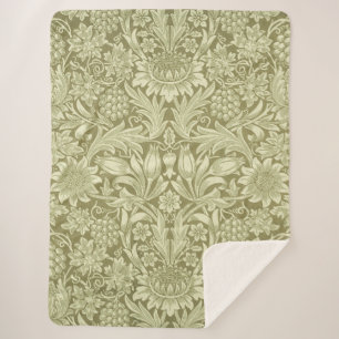 William Morris Sunflower Green Flower Sherpa Blanket