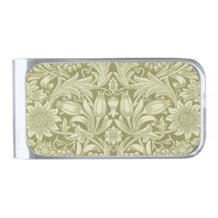 William Morris Sunflower Green Flower Silver Finish Money Clip