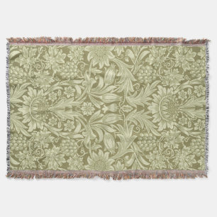 William Morris Sunflower Green Flower Throw Blanket