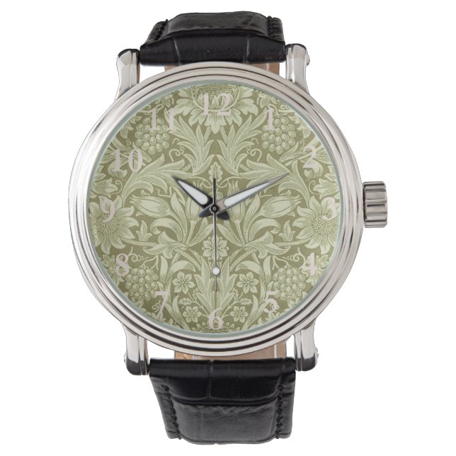 William Morris Sunflower Green Flower  Watch (Front)