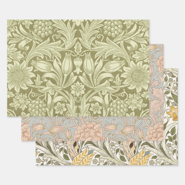 William Morris Sunflower Green Flower  Wrapping Paper Sheets (Set)