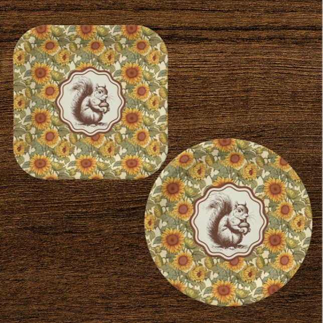 William Morris Sunflower Squirrel  Paper Plates (Perfect for a big Thanksgiving dinner!)