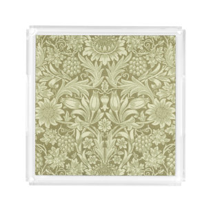 William Morris Sunflower Vintage Olive Damask Acrylic Tray