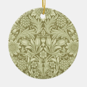William Morris Sunflower Vintage Olive Damask Ceramic Ornament