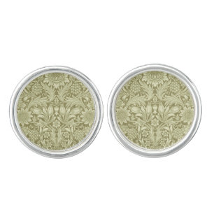 William Morris Sunflower Vintage Olive Damask Cufflinks