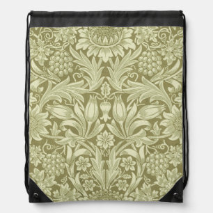 William Morris Sunflower Vintage Olive Damask Drawstring Bag